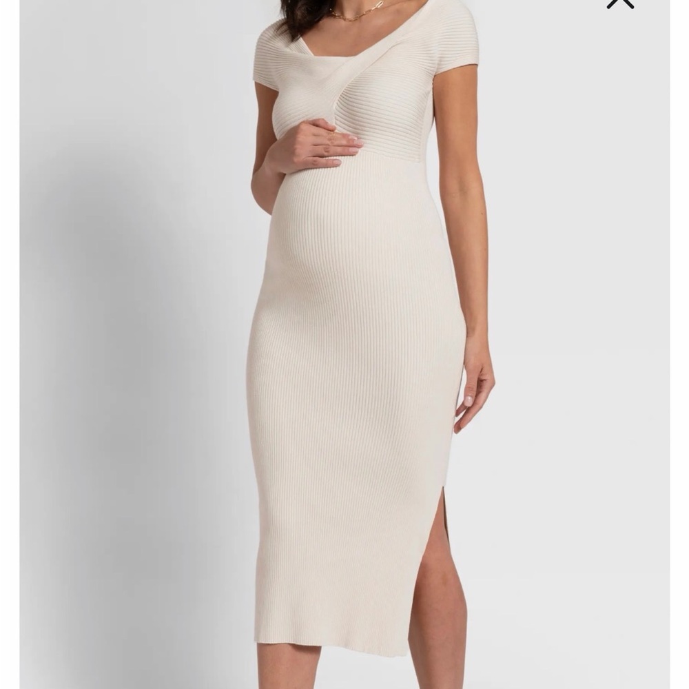 Seraphine Ribbed Cream Maternity Dress Medium